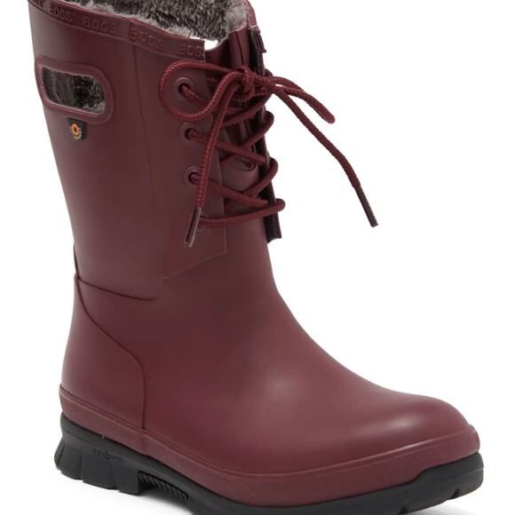 BOGS Amanda Boots Size 6 Burgundy Red Faux Shearling Lined Waterproof Rubber - Picture 5 of 14